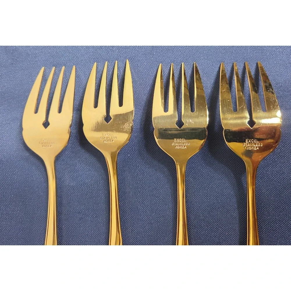 Vintage Excel Stainless Korea Symphony Gold Plated Salad/Desert Fork Set of 4